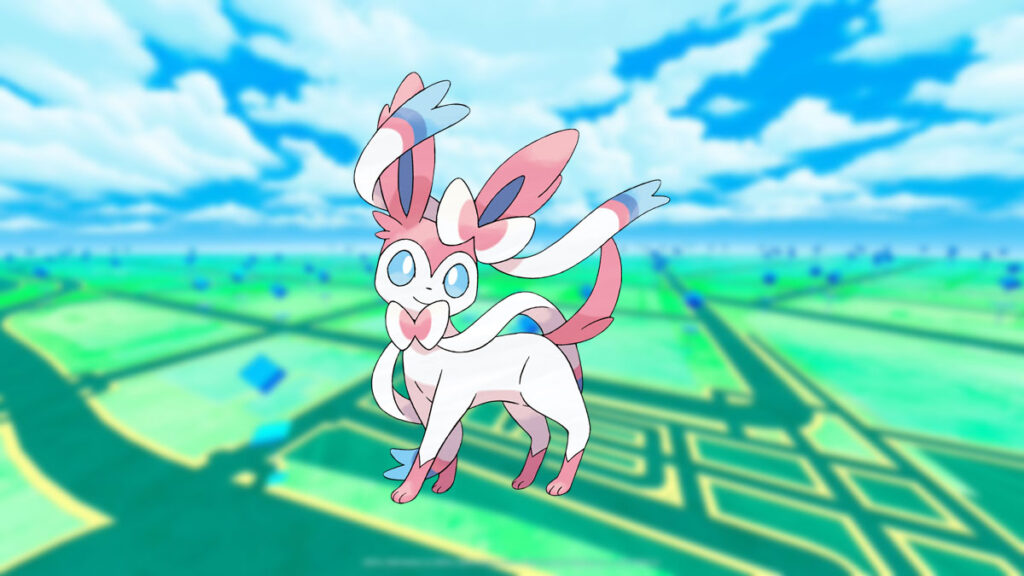 Sylveon i en Pokemon Go-baggrund