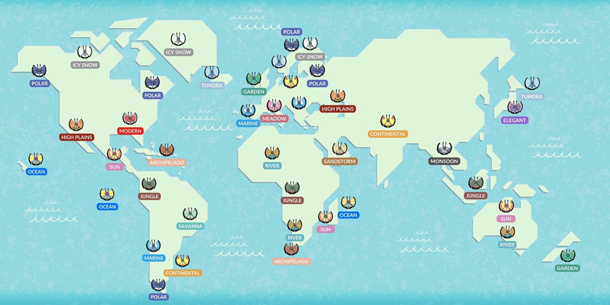 vivillon pokemon go region kort