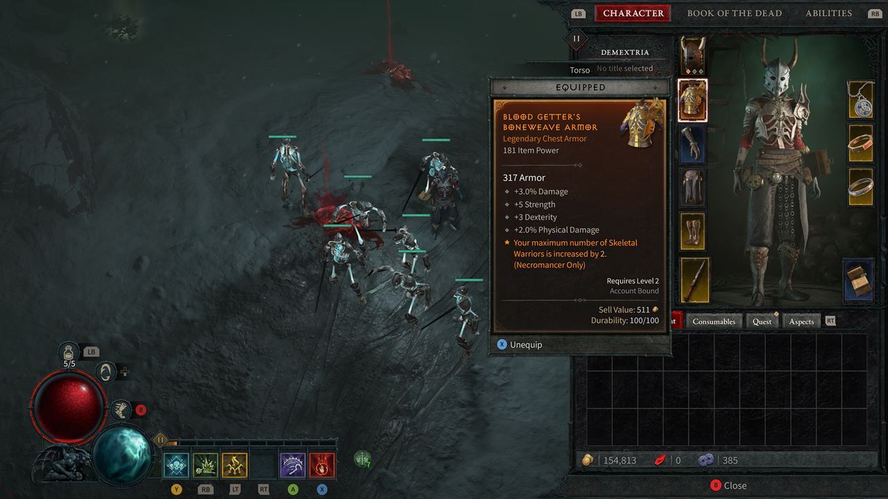 Vær på udkig efter legendariske genstande, der påvirker dine håndlangere.  For eksempel øger Blood Getter's Boneweave Armor antallet af skeletkrigere med yderligere to udøde.