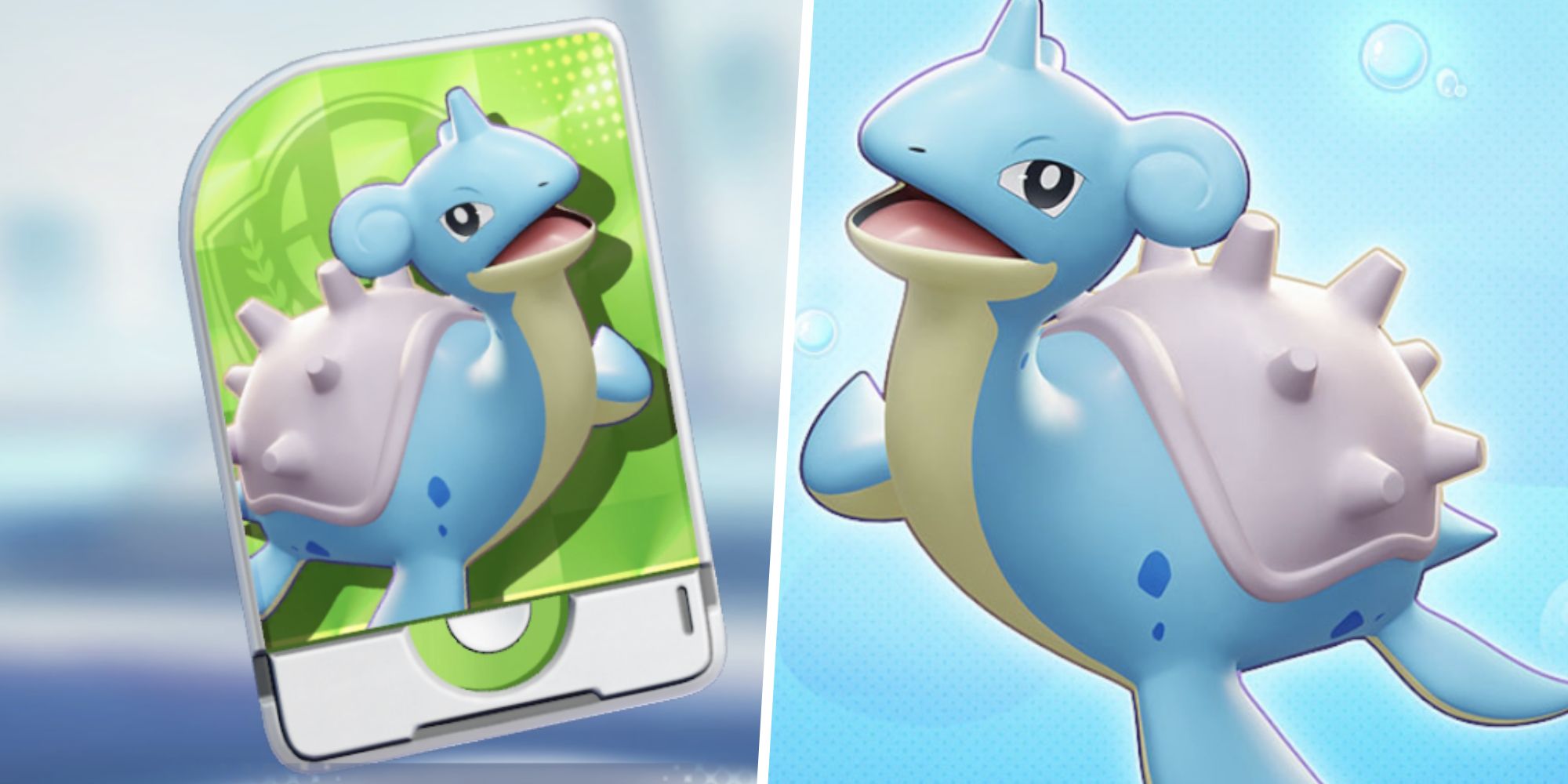 Image of the Lapras Unite License split with an image of Lapras from Pokemon