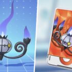 Image of Chandelure from Pokemon Unite split with an image of the Chandelure Unite License