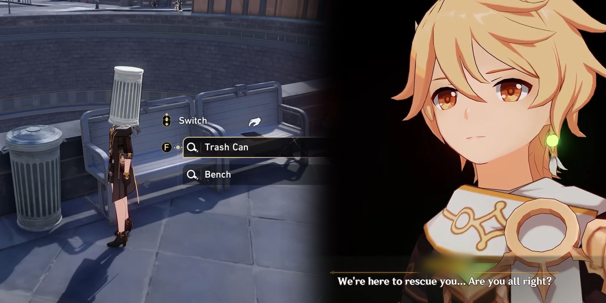 Honkai Star Rail og Genshin Impact - Trailblazer med en skraldespand på hovedet, mens rejsende siger de samme gamle kliche-linjer
