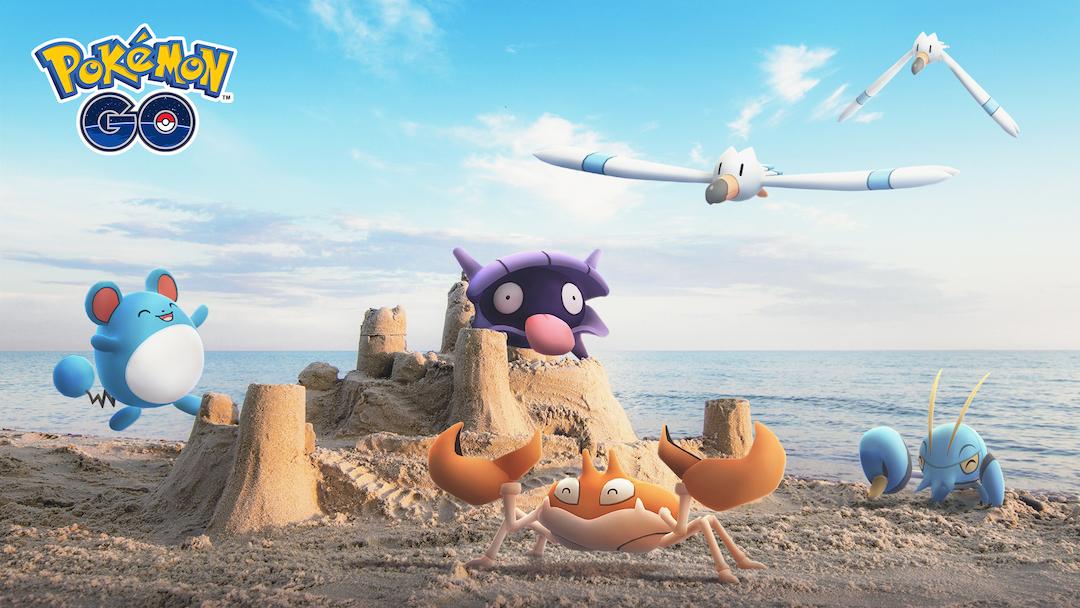 Forskellige vand-pokémoner på stranden i 'Pokémon GO'