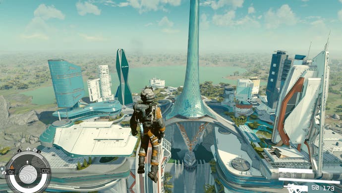 Starfield gravity mod flyver over New Atlantis