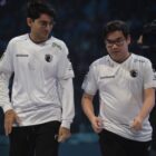 Insania and Micke walking to stage at Dota 2's TI 2023.