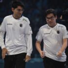 Insania and Micke walking to stage at Dota 2's TI 2023.