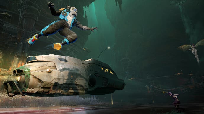 Skærmbillede af Wakerunners karakter, der springer i luften mod andre