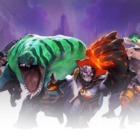 Foour characters fromo Dota 2. Axe, Tidehunter, Lion, and Underlord.