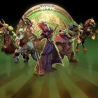 Five Dota 2 heroes, all champions at TI 2023, stand in front of the banner for TI 2024.