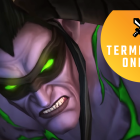 WoW: Vil en lukning af private servere signalere afslutningen på MMO'et? Illidan, a blindfolded demon hunter, snarls with the Terminally Online logo superimposed over his face.